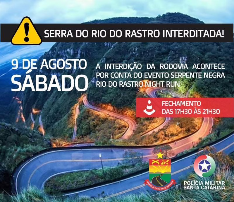Serra do Rio do Rastro será interditada no próximo sábado