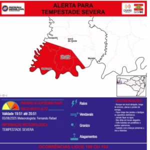 Alerta de tempestade severa atinge cinco municípios do Extremo-Oeste de SC l Foto: Divulgação / Defesa Civil