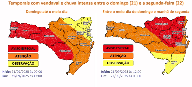Após calorão, SC entra em alerta vermelho para fenômenos extremos