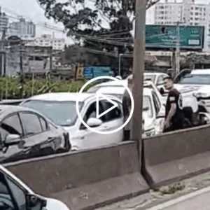 VÍDEO: engavetamento com 10 veículos causa lentidão na BR-101 em São José | Imagem: Reprodução/Redes Sociais
