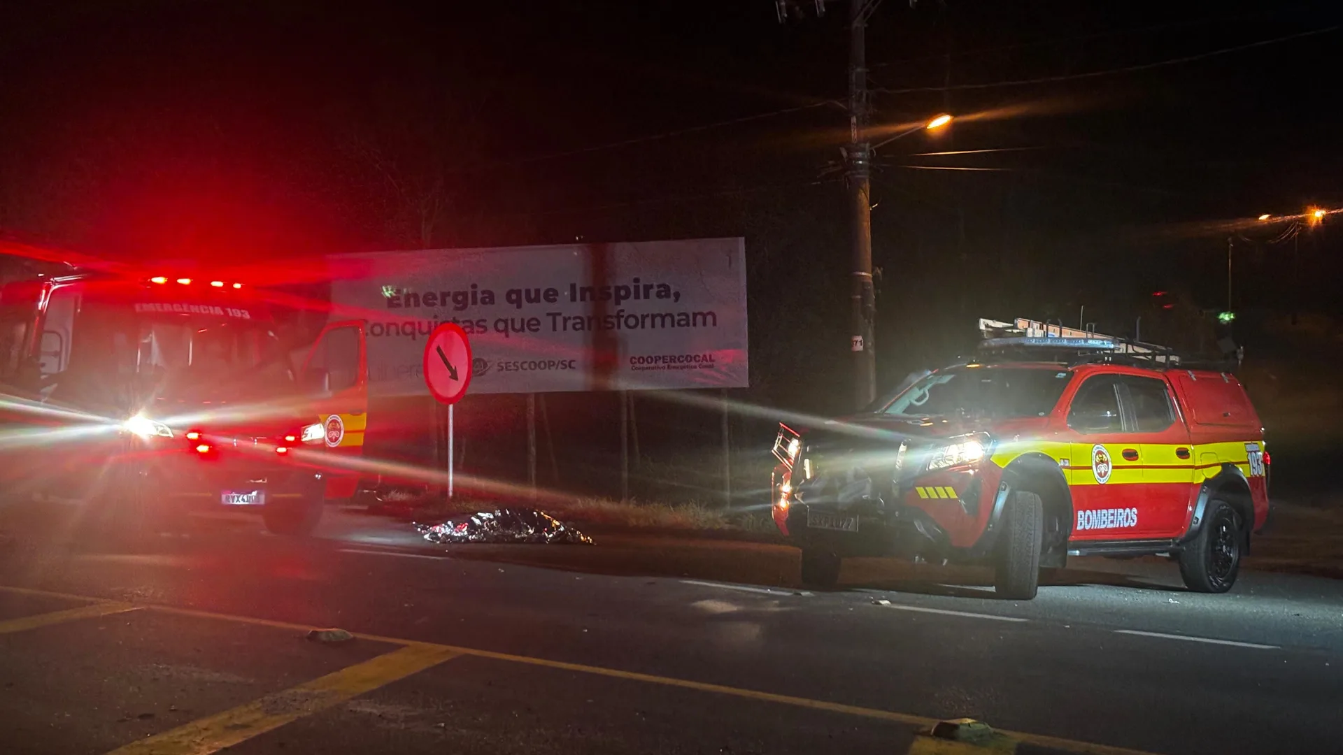Ciclista morre em acidente com carro na SC-446, em SC; veja imagens| Imagem: Corpo de Bombeiro de SC