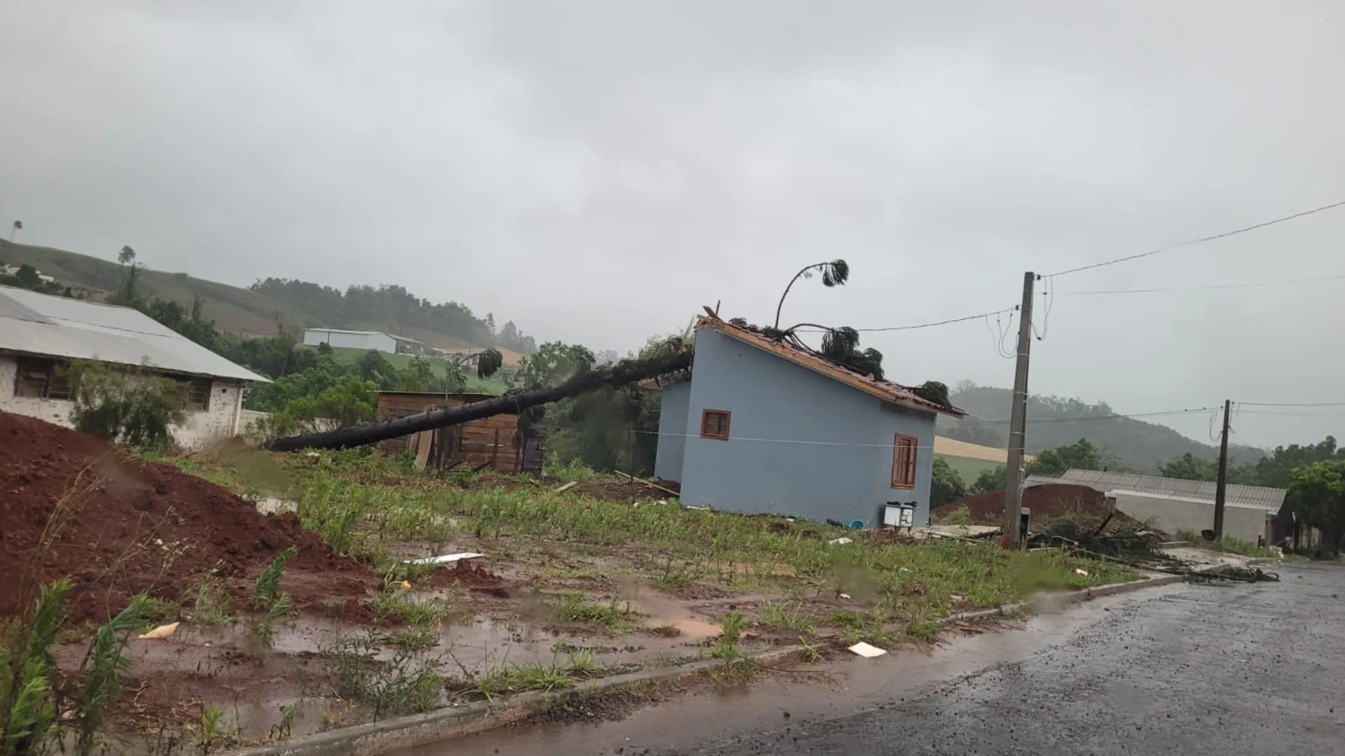 Árvores caem e residências são destelhadas após fortes ventos em SC; veja imagens | Imagem: Ivan segheto / cedido ao SCC10