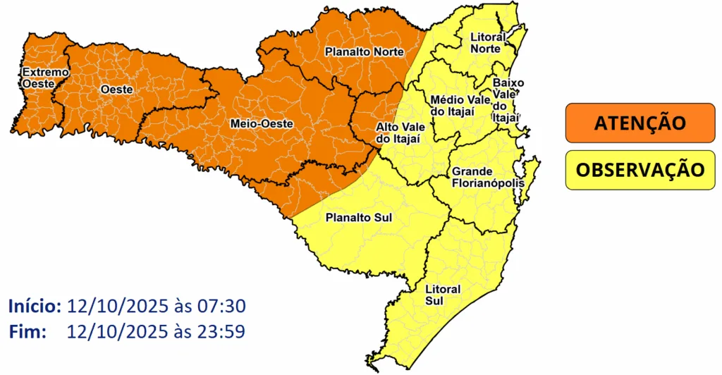 Frente fria e ciclone colocam SC em alerta de 'perigo' para tempestades