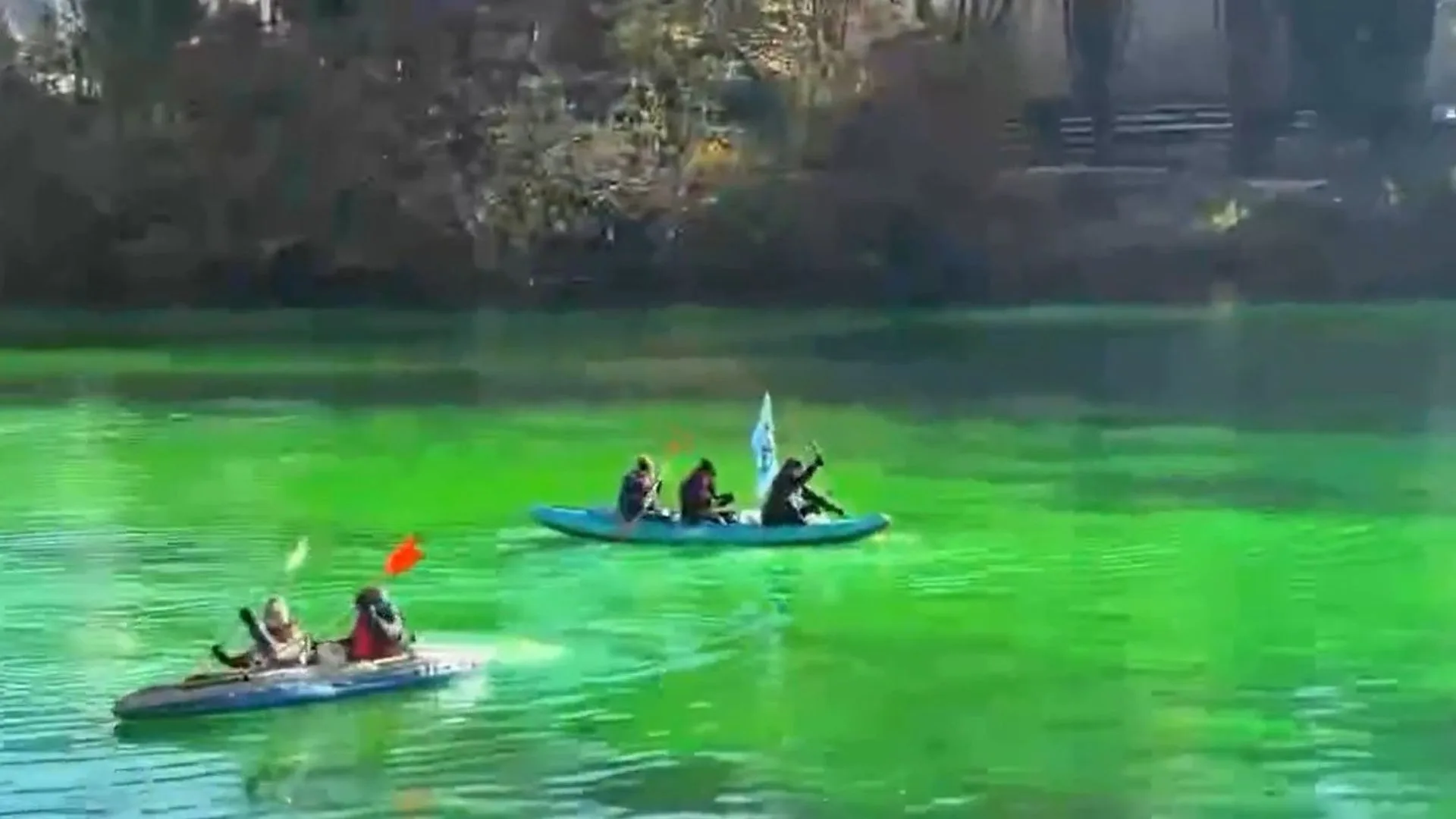 Após tingir canal de verde, Greta Thunberg é banida de Veneza | Foto: @visegrad24 | Redes Sociais