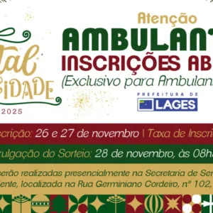 Inscrições abertas para comércio ambulante no Natal FelizCidade 2025 de Lages | Arte: João Francisco Custódio Maciel
