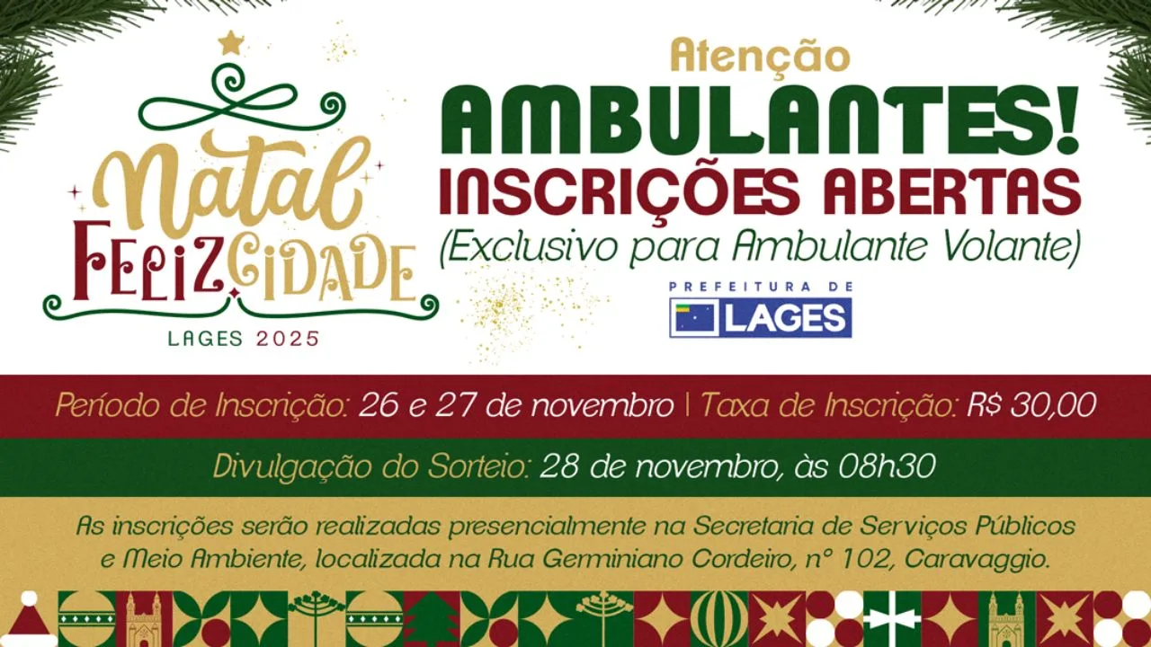 Inscrições abertas para comércio ambulante no Natal FelizCidade 2025 de Lages | Arte: João Francisco Custódio Maciel