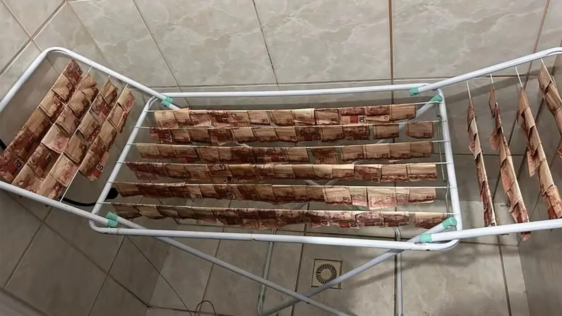 Lavagem de dinheiro Polícia de SC acha dinheiro em varal durante operação | Foto: PCSC | Metrópoles