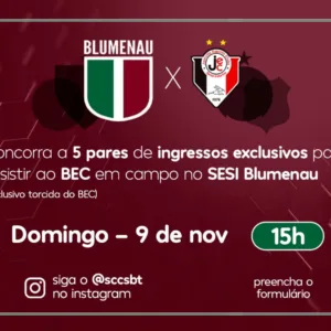 SCC SBT sorteia ingressos para o jogo de volta entre Blumenau x Joinville pela Copa Santa Catarina