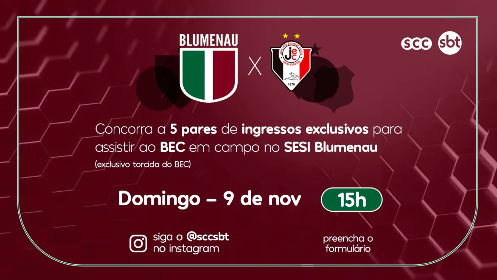 SCC SBT sorteia ingressos para o jogo de volta entre Blumenau x Joinville pela Copa Santa Catarina