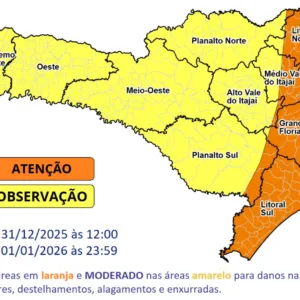 Santa Catarina entra em alerta para temporais na hora da virada