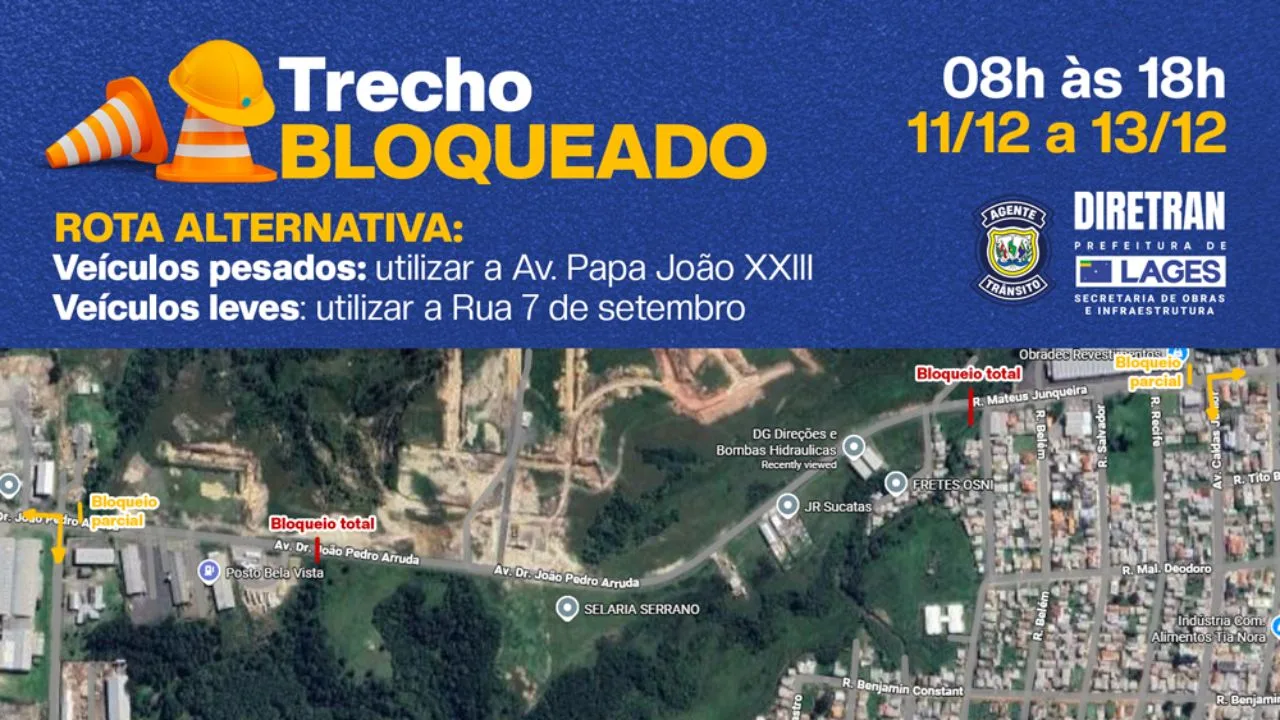 Avenida Dr. João Pedro Arruda é bloqueada para obras de drenagem em Lages | Arte: João Francisco Custódio Maciel