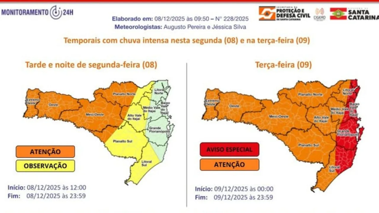Defesa Civil emite alerta máximo em Lages para chuva intensa e ventos fortes | Imagem: Defesa Civil