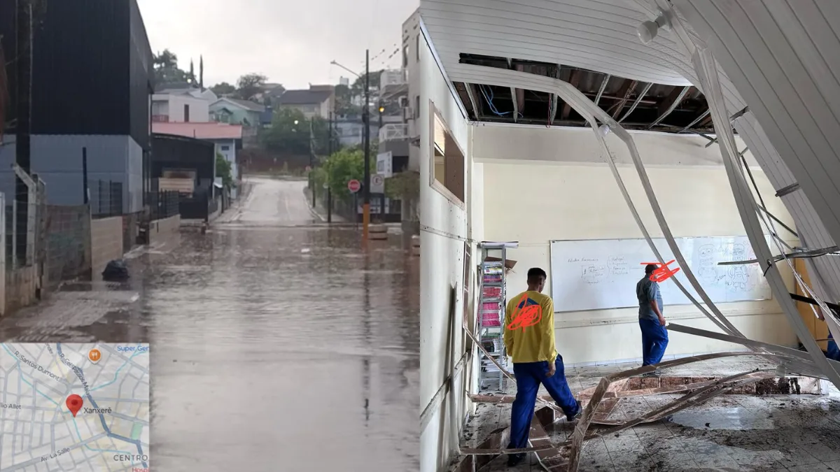 Chuva forte provoca desabamento de forro em escola e alaga ruas no Oeste de SC | Imagem: Defesa Civil de SC