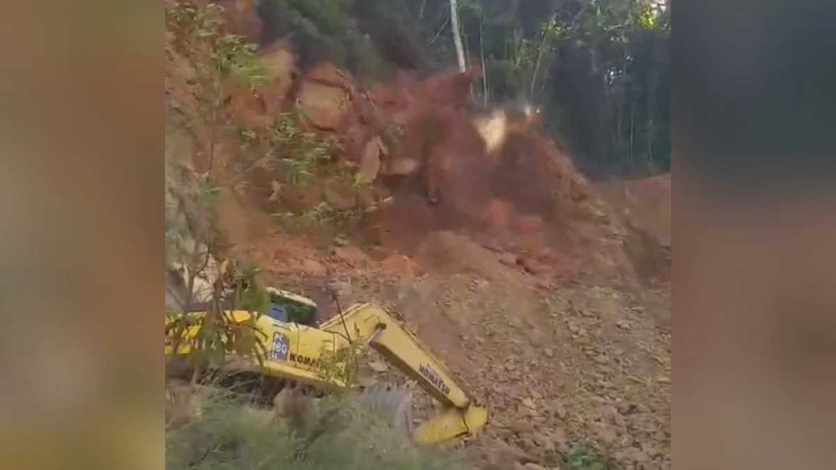 ‘Podia estar soterrado’ trabalhador escapa por segundos de deslizamento em SC; veja vídeo – Foto: Reprodução/ PMBN