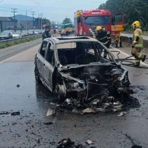 Acidente entre quatro veículos causa incêndio e deixa feridos na BR-101