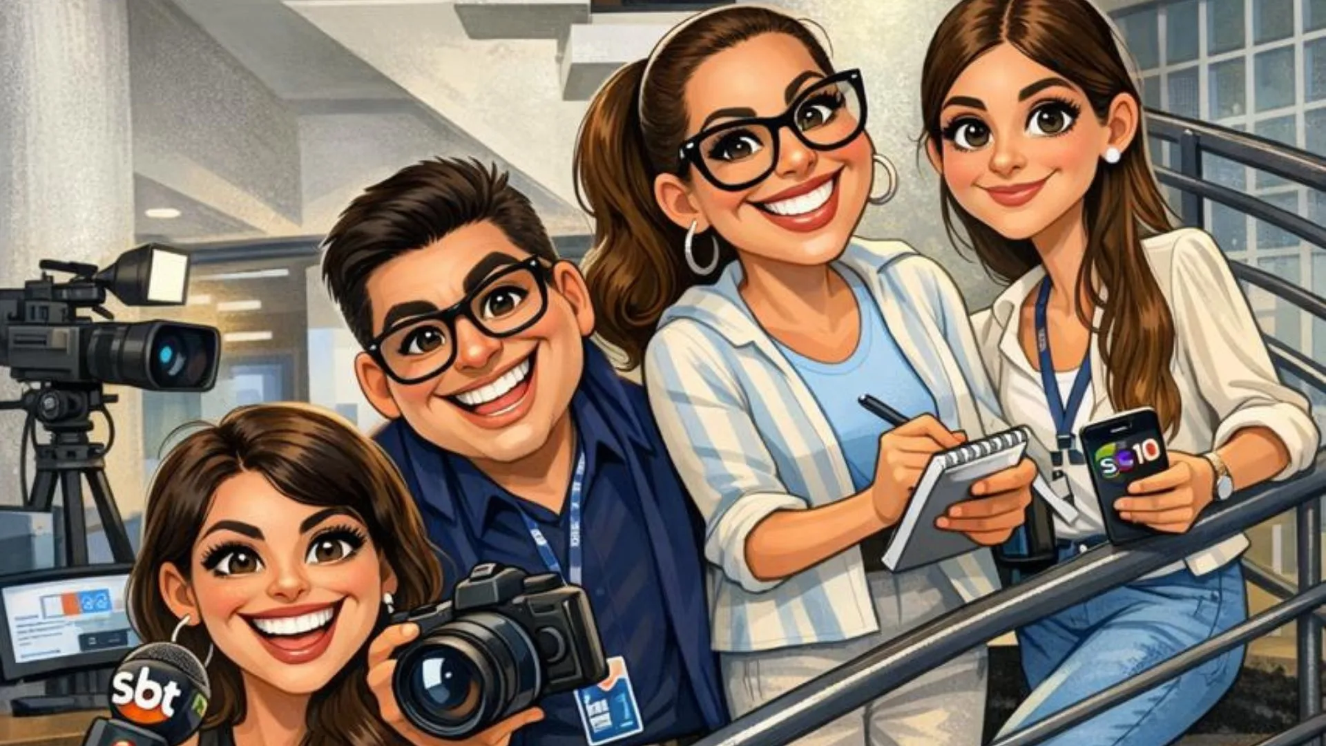 Veja como ficou a caricatura com IA com alguns jornalistas do SCC10