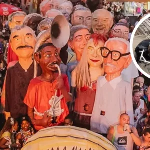 Bonecos do Berbigão do Boca pegam fogo em Florianópolis | Foto 1: reprodução/Berbigão do Boca | Foto 2: SCC SBT 