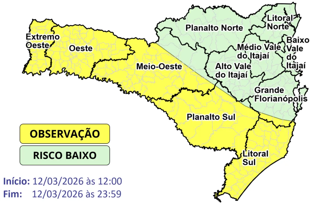 Temporais e chuva intensa em SC nesta quinta-feira (12)