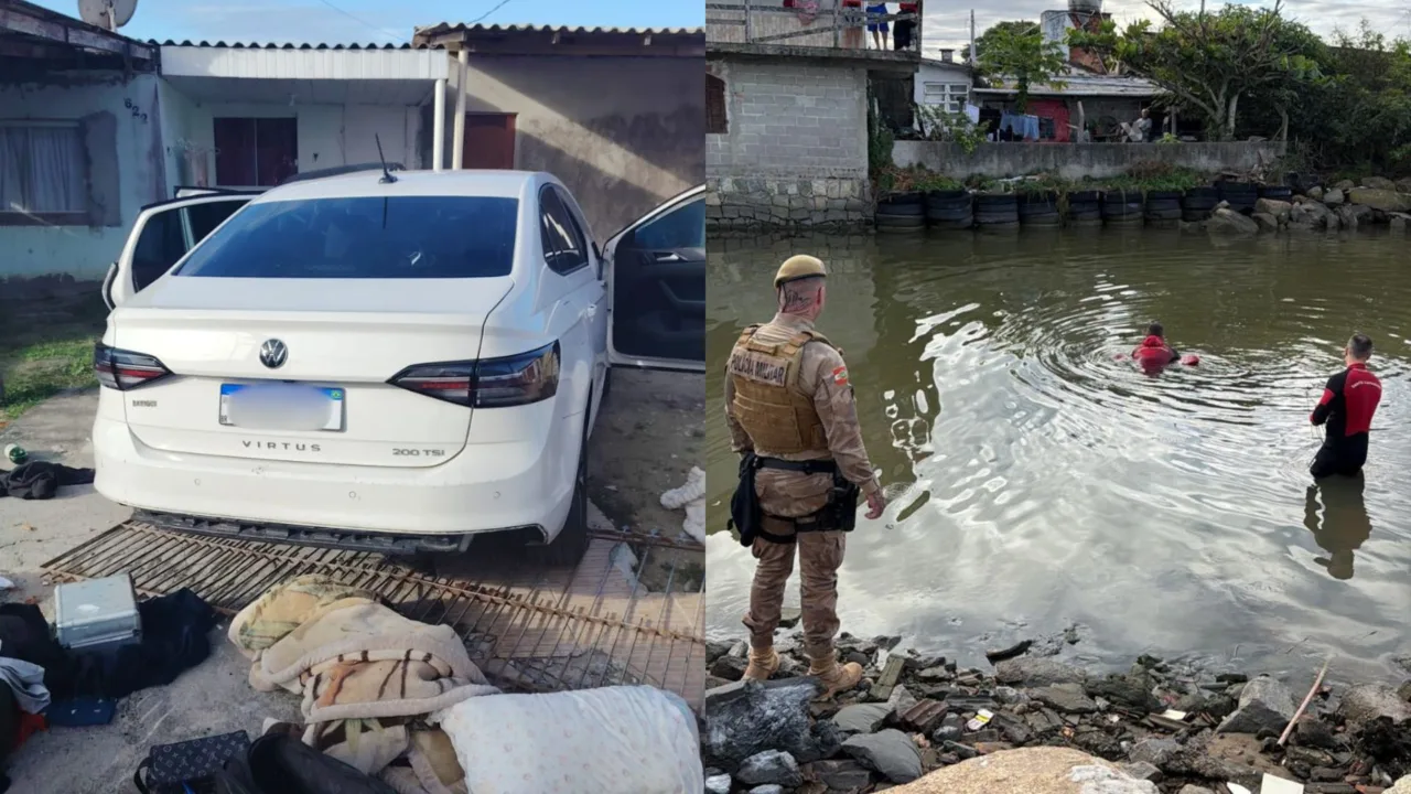 Foragido pula de carro em movimento, foge a nado e acaba preso em SC