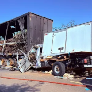 Pai e filho morre após colisão com caminhão em chamas