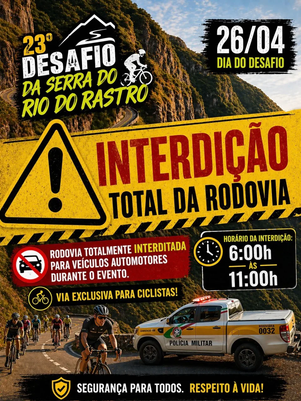 Serra do Rio do Rastro terá interdição neste domingo