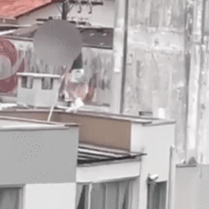 Vídeo mostra mulher arriscando a vida para limpar prédio em BC | Foto: divulgação. 