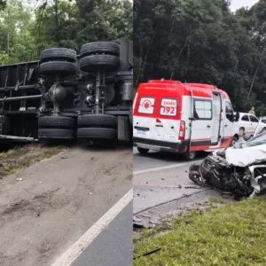 Acidente deixa motorista gravemente ferido e interdita pista da BR-470 em SC