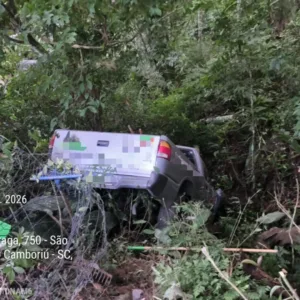 Caminhonete cai em ribanceira após sair da pista em BC | Foto: Agentes de Trânsito 