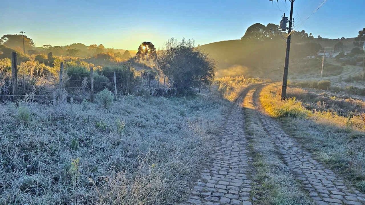 Frio de -4,9°C cobre Caminhos da Neve de geada na Serra
