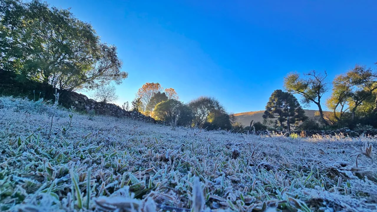 Frio de -4,9°C cobre Caminhos da Neve de geada na Serra