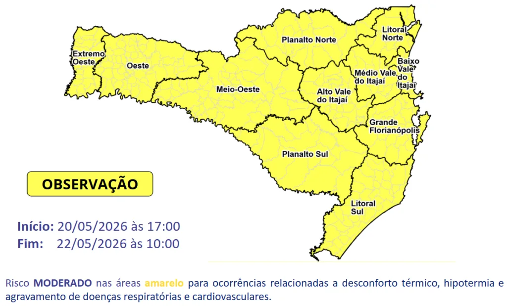 Frio intenso entre esta quarta (20) e a sexta-feira (22)