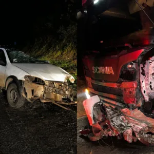 Homem morre após carro bater de frente com caminhão e van na BR-116 em SC | Foto: BBM - Santa Cecília/Divulgação
