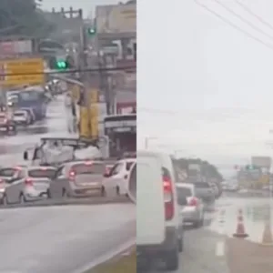 VÍDEO maré alta invade SC-405 em Florianópolis