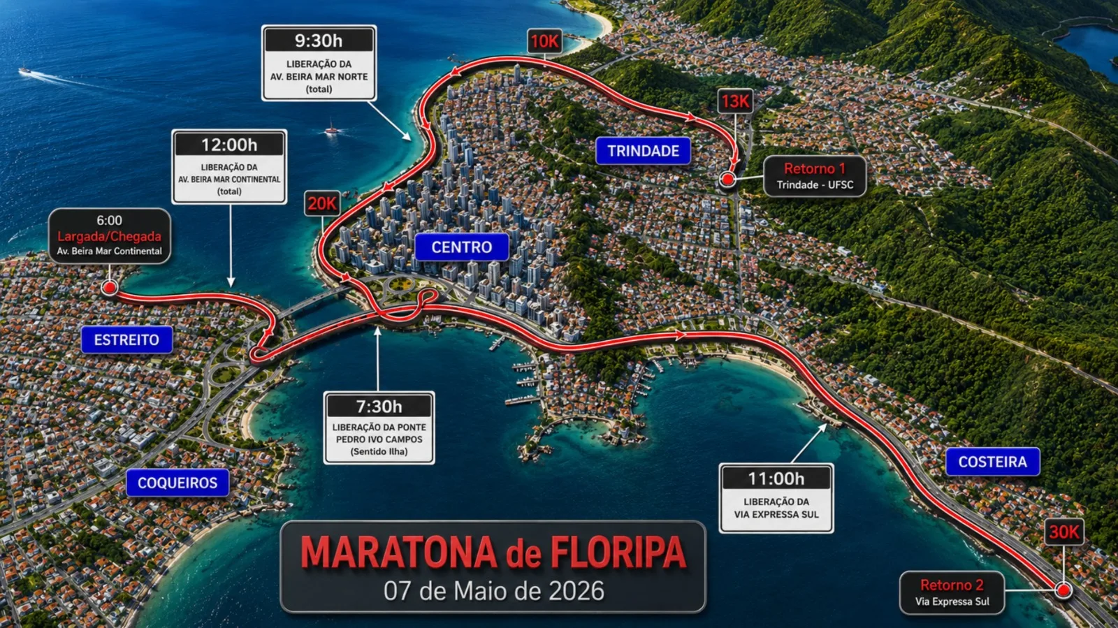Maratona vai alterar trânsito em Florianópolis neste domingo (7)
