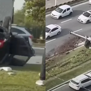 Motorista sai ileso após carro capotar e atingir poste em Florianópolis