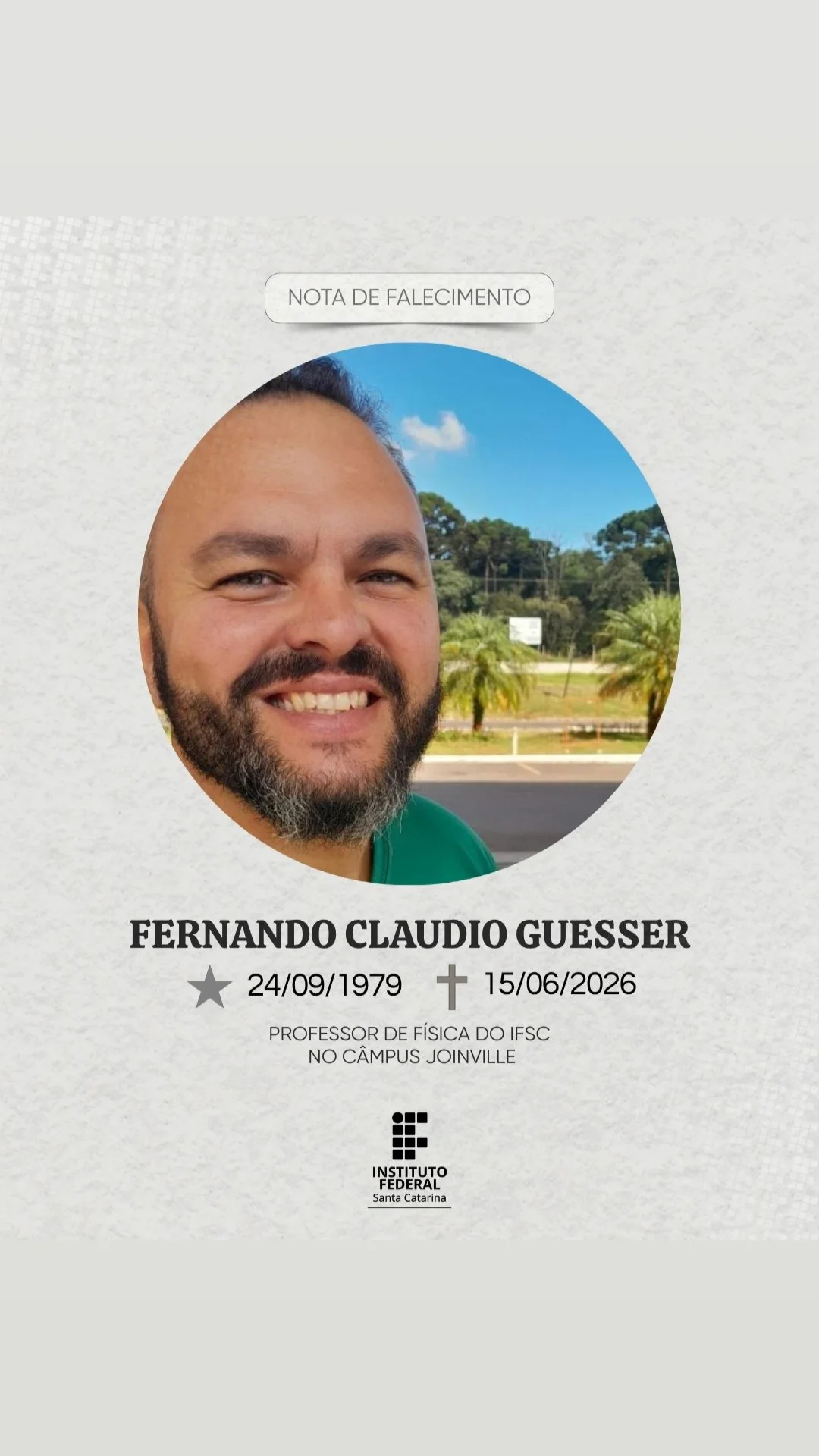 Professor do IFSC morre após sofrer infarto e causa comoção em Joinville