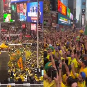 VÍDEO: Brasileiros lotam Times Square antes de Brasil x Marrocos na Copa do Mundo