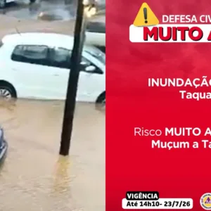 Defesa Civil emite alerta vermelho para inundação dos rios Caí e Taquari no RS
