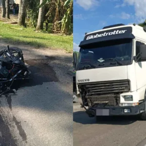 Homem morre em grave acidente entre moto e carreta na BR-470 em SC