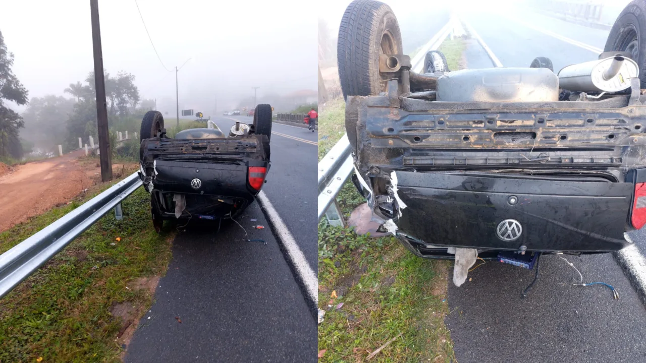 Motorista é ejetado do veículo após capotamento na BR-470