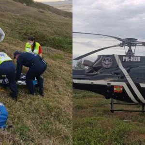 Vídeo mostra resgate de homem que caiu de 15 metros durante decolagem de parapente em SC