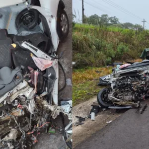 Motorista morre e passageiro fica ferido em grave acidente na BR-282 | Foto: Corpo de Bombeiros Militar/Divulgação 