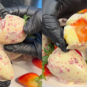 Morango cravejado é o doce viral que está deixando a internet obcecada | Imagem: Reprodução/Instagram (@chef.higor)