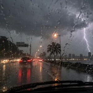 Chuva intensa deve atingir Florianópolis e pode chegar a 150 mm no fim de semana. Foto: Imagem ilustrativa gerada por IA. 